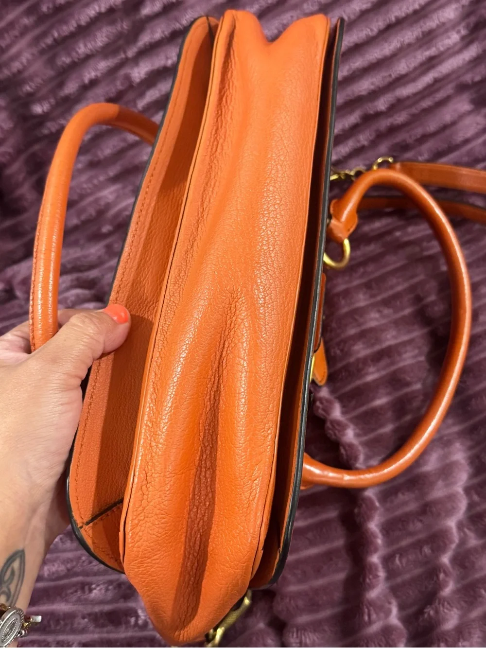 Miu Miu Madras Goatskin Flap Satchel Crossbody Bag Orange Leather Italy - Picture 6 of 16